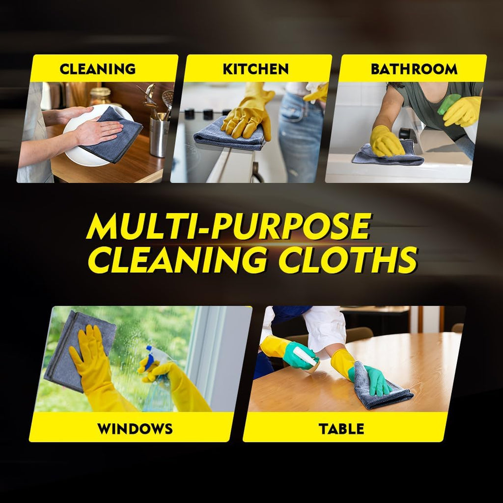 Microfiber Cleaning Cloth 12 Pack, 12.5 x 12.5 inch Microfiber Towels for Cars, Ultra Absorbent Washing Cloth, Lint Free Streak Free Cleaning Rags for Car, Kitchen, and Window (Grey)