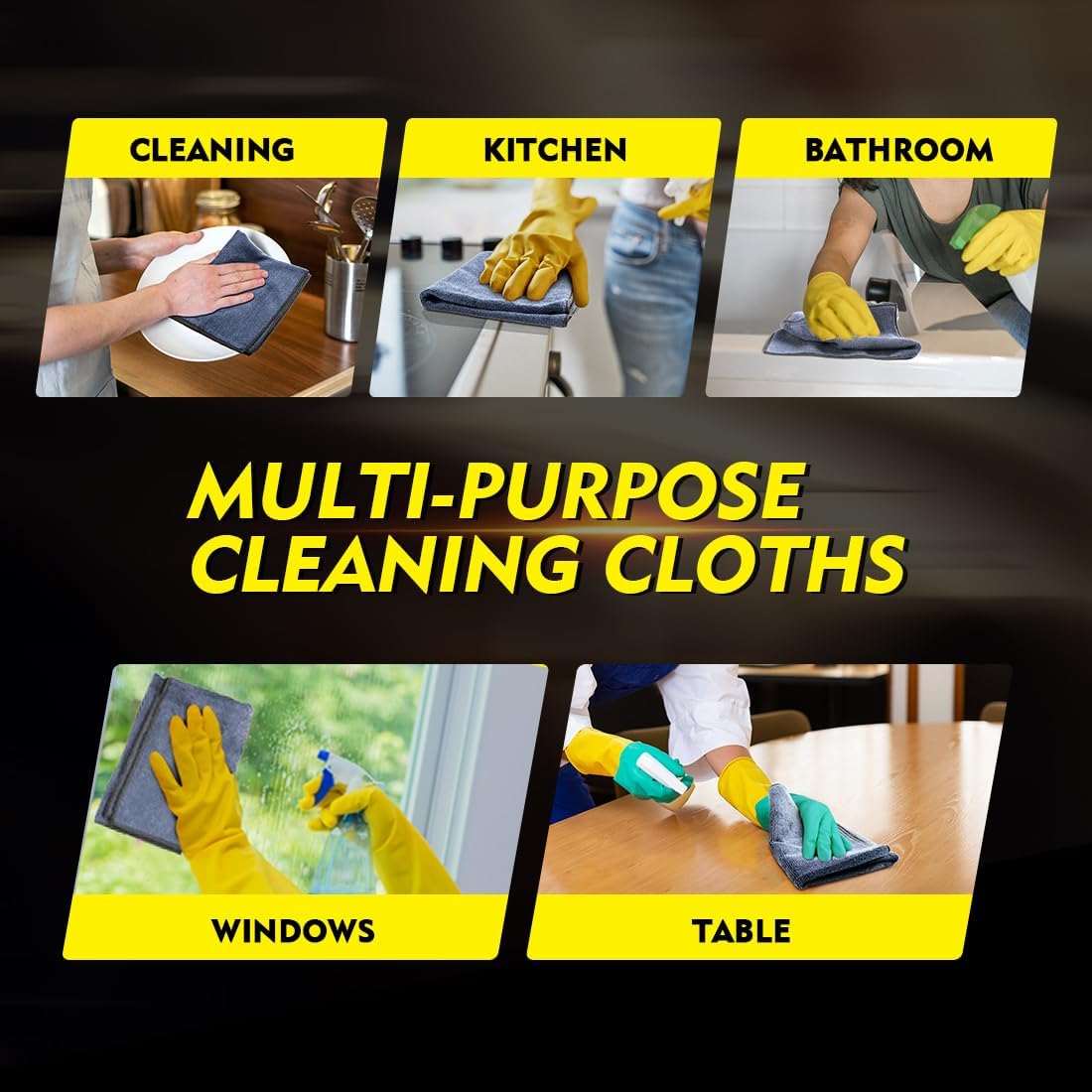 Microfiber Cleaning Cloth 12 Pack, 12.5 x 12.5 inch Microfiber Towels for Cars, Ultra Absorbent Washing Cloth, Lint Free Streak Free Cleaning Rags for Car, Kitchen, and Window (Grey)