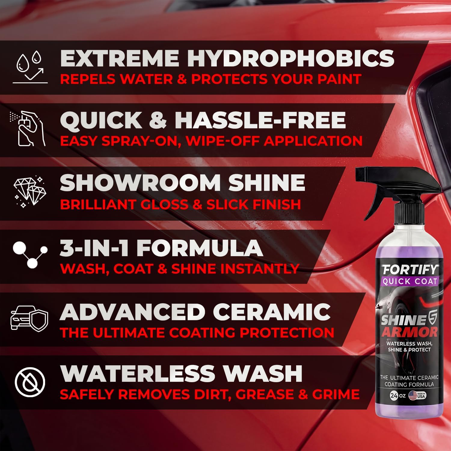 3-in-1 Complete Detailing Spray - Car Wax, Waterless Wash and Ceramic Coating - Paint Protection for Cars, Trucks, Bikes and SUVs, Made in USA, 16floz