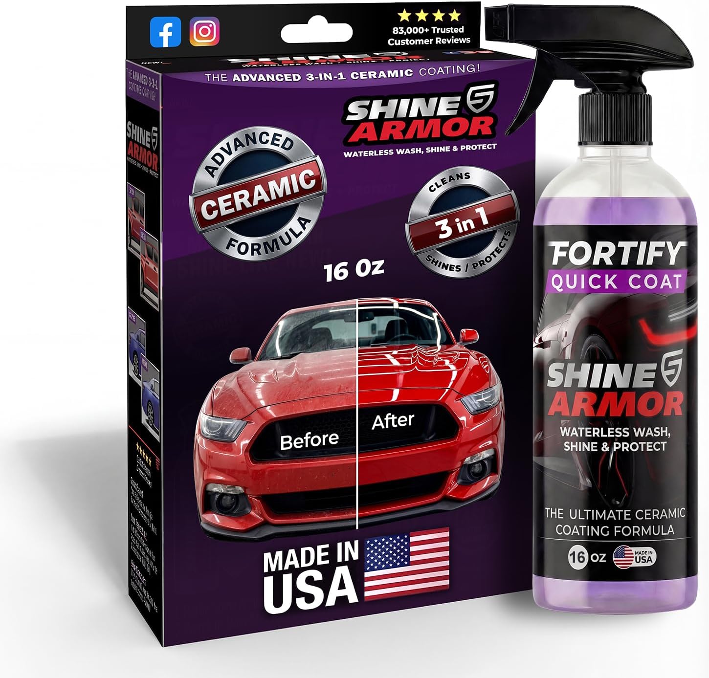3-in-1 Complete Detailing Spray - Car Wax, Waterless Wash and Ceramic Coating - Paint Protection for Cars, Trucks, Bikes and SUVs, Made in USA, 16floz