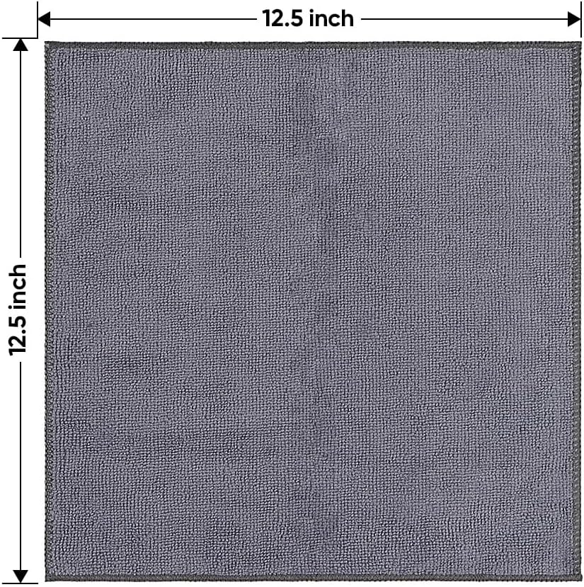 Microfiber Cleaning Cloth 12 Pack, 12.5 x 12.5 inch Microfiber Towels for Cars, Ultra Absorbent Washing Cloth, Lint Free Streak Free Cleaning Rags for Car, Kitchen, and Window (Grey)