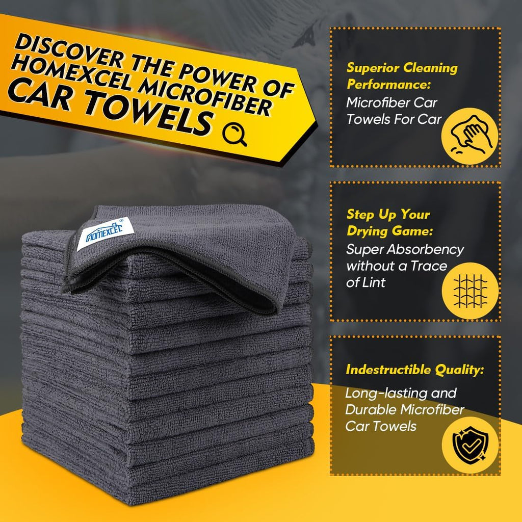 Microfiber Cleaning Cloth 12 Pack, 12.5 x 12.5 inch Microfiber Towels for Cars, Ultra Absorbent Washing Cloth, Lint Free Streak Free Cleaning Rags for Car, Kitchen, and Window (Grey)