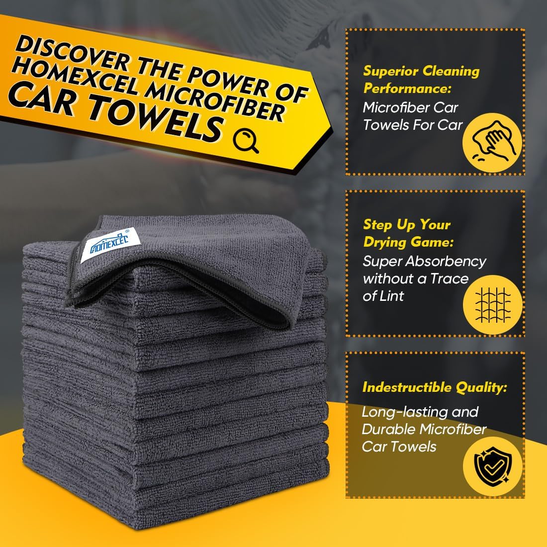 Microfiber Cleaning Cloth 12 Pack, 12.5 x 12.5 inch Microfiber Towels for Cars, Ultra Absorbent Washing Cloth, Lint Free Streak Free Cleaning Rags for Car, Kitchen, and Window (Grey)