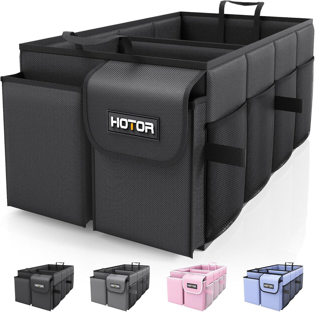 Car Organizer, Foldable Trunk organizer for SUVs & Sedans, Sturdy Car Organization for Car Accessories, Tools, Sundries, Black, 2 Compartments, 21.3"×12.6"×10.6"
