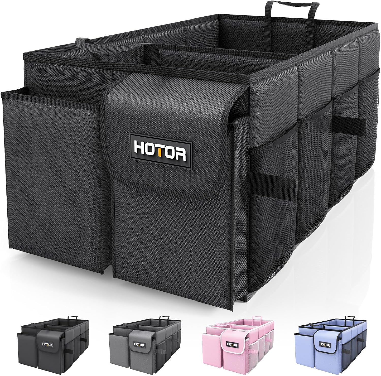 Car Organizer, Foldable Trunk organizer for SUVs & Sedans, Sturdy Car Organization for Car Accessories, Tools, Sundries, Black, 2 Compartments, 21.3"×12.6"×10.6"
