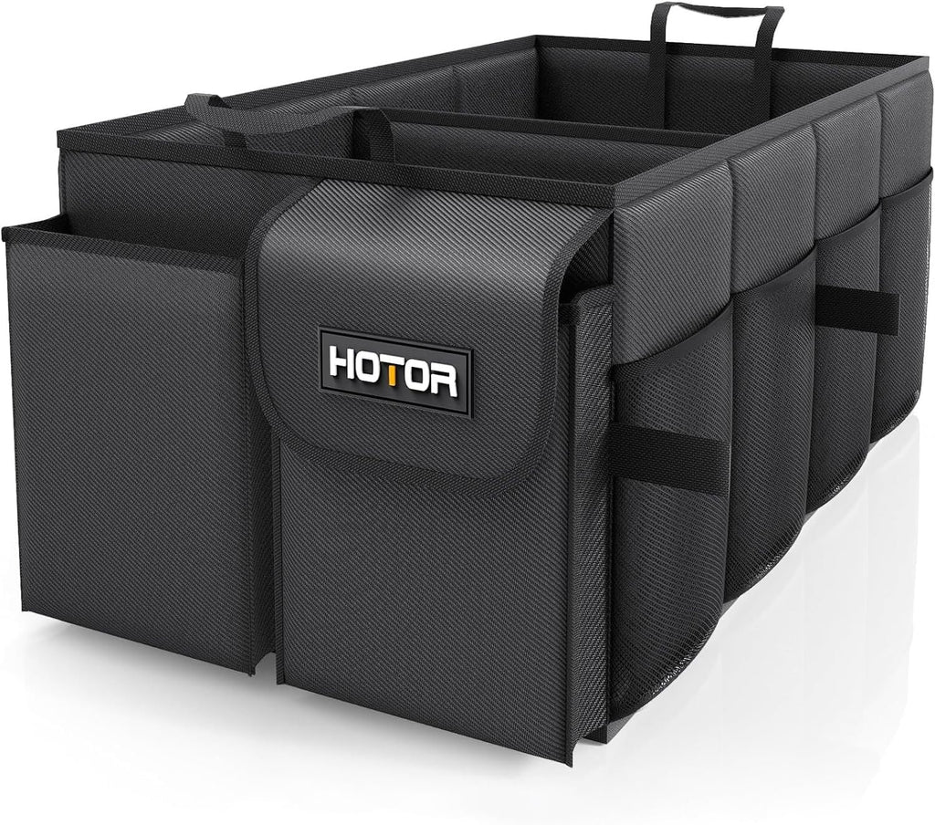 Car Organizer, Foldable Trunk organizer for SUVs & Sedans, Sturdy Car Organization for Car Accessories, Tools, Sundries, Black, 2 Compartments, 21.3"×12.6"×10.6"