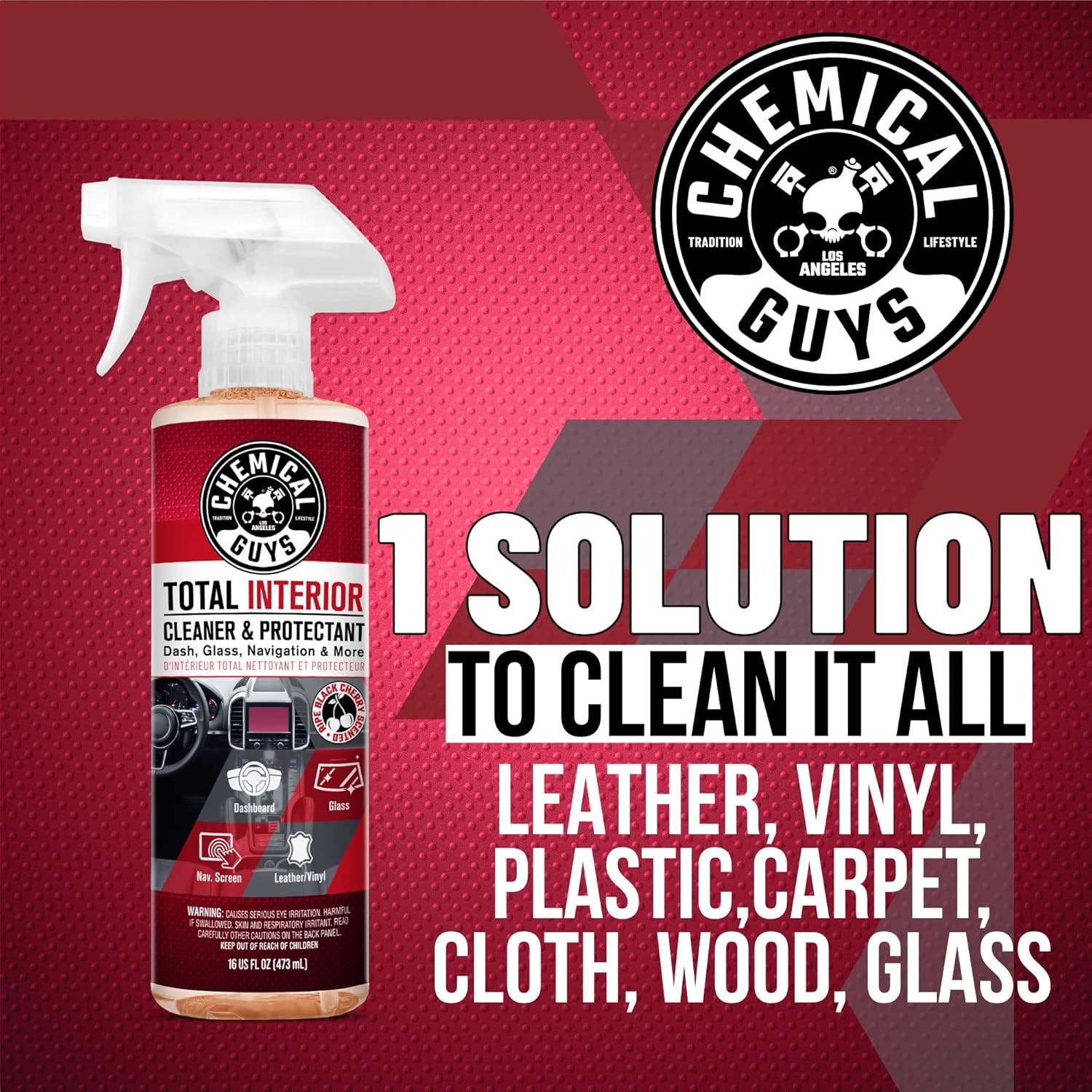 Interior Cleaner & Protectant - Black Cherry, Car Cleaning Spray, Cleans and Protects Leather, Vinyl, Plastic, Rubber, and Glass, Safe for Trucks, SUVs, Jeeps, RVs & More - 16 oz